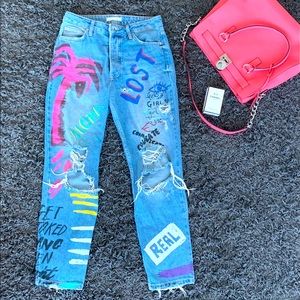 Stradivarius Ripped & Hand Painted Jeans